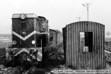 Lokomotywa Lxd2, prowadzi pociąg z Opalenicy do Lwówka, na odcinku do Trzcianki w dniu 14.03.1987.