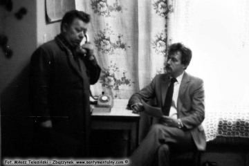 Opalenica w dniu 14.09.1986. Od lewej: Pan Stachowiak - majster lokomotywowni i Pan Leszek Przybylski - zawiadowca lokomotywowni.