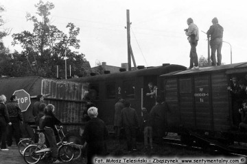 Witkowo, wykolejony wagon normalnotorowy 23.10.1987