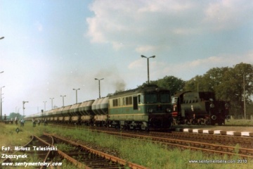 Krobia. Pociąg od strony Leszna do Ostrowa Wlkp. w dniu 10.09.1988.