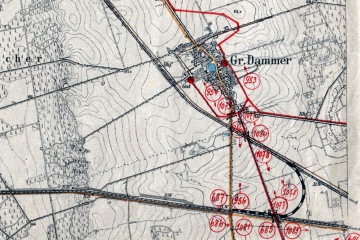 1902 Na mapie z 1902 roku, podczas powstawania Zbąszynka, naniesiono czerwonym planowane zmiany oraz łukowe połączenie do Międzyrzecza.