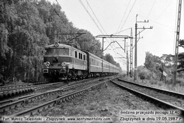 EU07-082 z pośpiesznym Warszawa - Berlin, zbliża się do nastawni "Chlastawa" w dniu 19.05.1987.