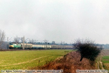 Pośpieszny Warszawa - Berlin zbliża się do Zbąszynka w dniu 24.02.1990