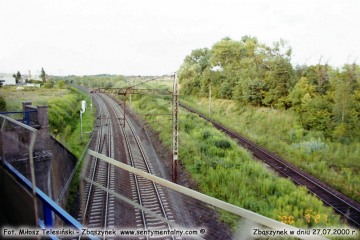 Widok na tory Rzepin - Zbąszynek z pociągu Czerwieńsk - Zbąszynek - Poznań w dniu 27.07.2000.