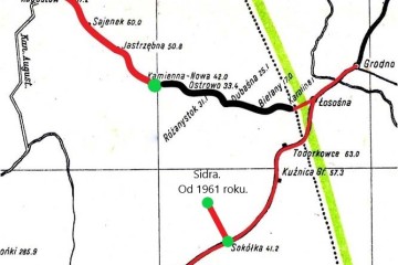 Stacją końcową w latach 1956 - 1963, była Kamienna Nowa. Od południa tor doprowadzono do stacji Sidra.