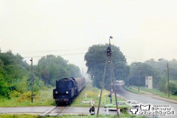 Ol49-9 z Ełku, wjeżdża na stację Gołdap w dniu 02.09.1989.