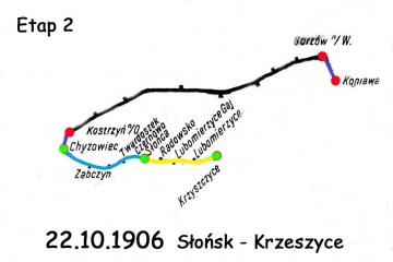 Drugi etap mówi o wybudowaniu odcinka ze Słońska do Krzeszyc. W Słońsku i Krzeszycach, z uwagi na stacje końcowe (jak się okazało przejściowo) były małe parowozownie.
