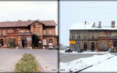 Widok dworca w Międzyrzeczu w dniu 19.09.2002 i 21.09.2009.