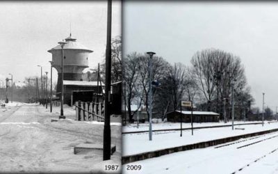Widok peronów w Międzyrzeczu w lutym 1987 i 21.02.2009.