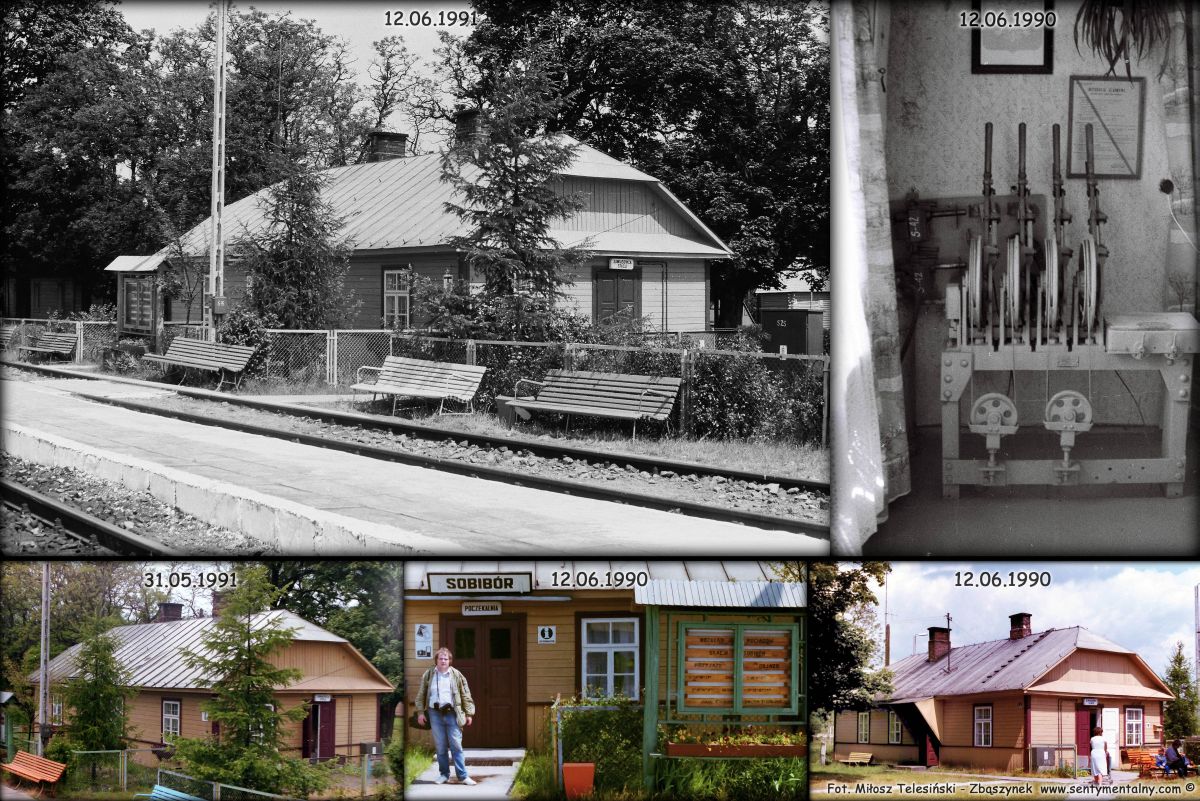 Sobibór w latach 1990 - 1991. Stacja Sobibów nazywała się: Sobibór 1887-1921, Sabibór 1922, Sobibór 1923-1939, Sobibor 1939–1944, Sobibór 1944–do dziś. 