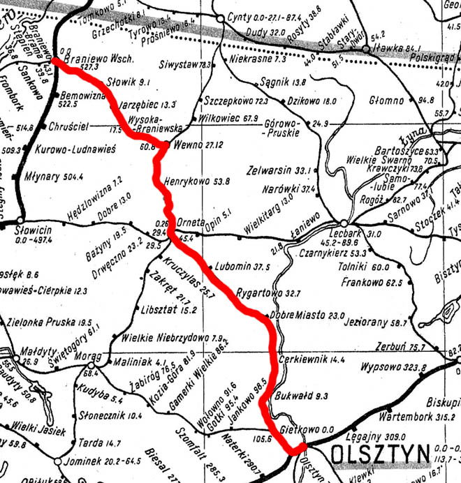 Stacje i przystanki na linii Braniewo - Olsztyn