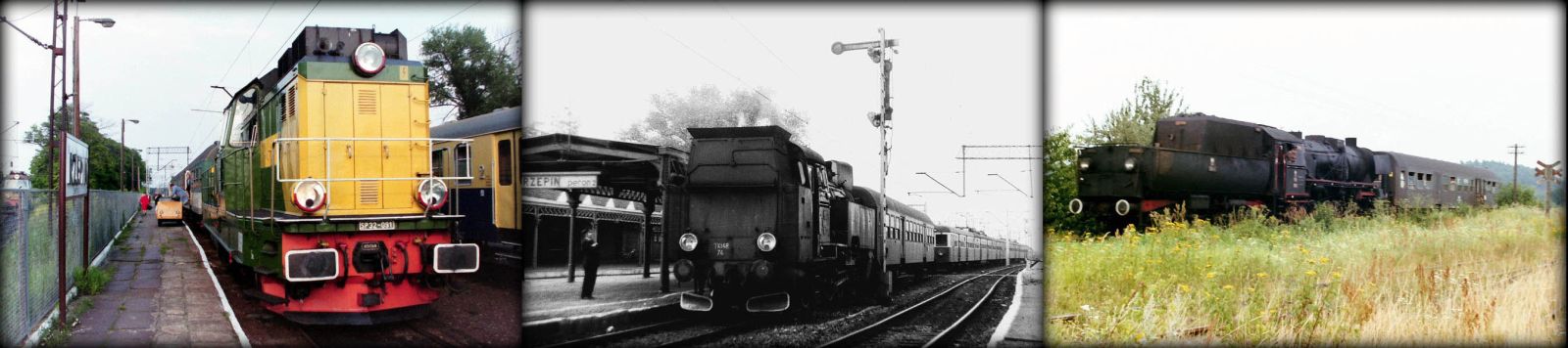 Od lewej: SP32-091 przyprowadziła wieczorny pociąg z Międzyrzecza do Rzepina w dniu 11.06.1994. Bagażowy Pan Weryk. W środku Tkt-48-74 do Sulęcina na stacji Rzepin w dniu 08.09.1986. Maszynistą był Pan Adamczak z Międzyrzecza - nie żyje. Pomocnikiem był Pan Szajer. Osobowy Rzepin - Sulęcin zbliża się do Kurska w dniu 05.08.1990.