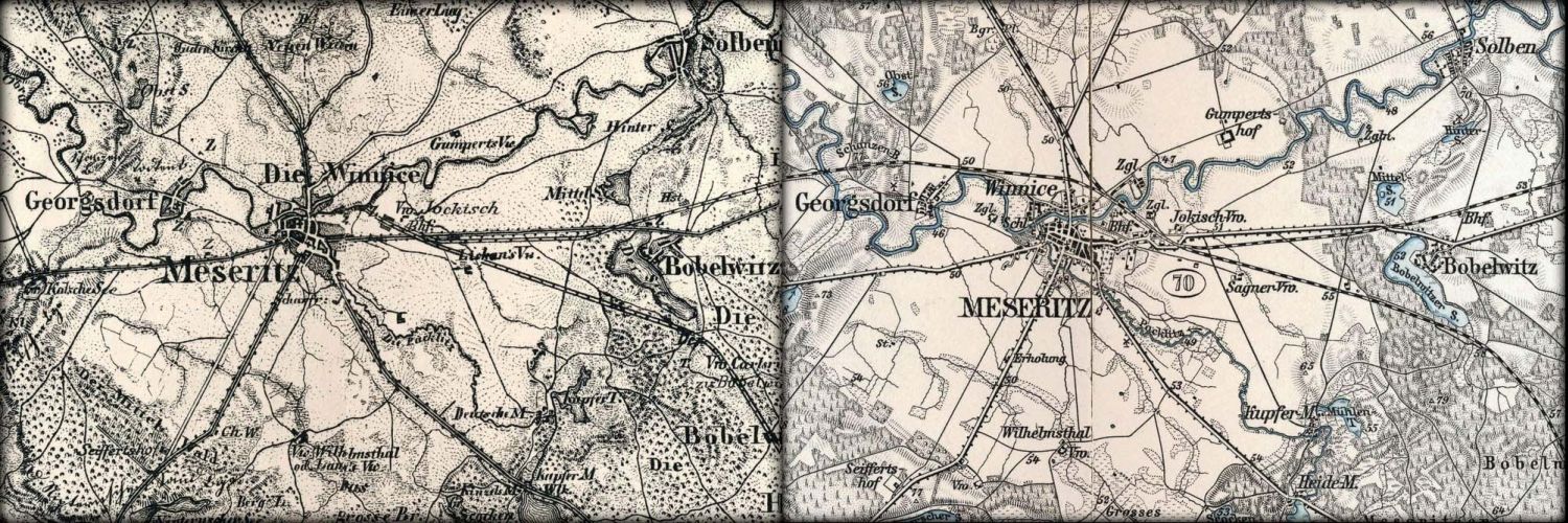 Mapka z 1899 roku z kierunkami Zbąszynek (01.06.1885), Gorzów (01.07.1896), Wierzbno (Międzychód) oddanym 01.12.1887, Sulęcin (01.06.1892). Tor do toporowa musiał poczekać na oddanie do użytku w dniu 01.08.1909 rok. Tor z kierunku Wierzbna - Międzychodu, dołącza do stacji w kształcie pierwotnym, przed wydłużeniem dworca w stronę Zbąszynka.