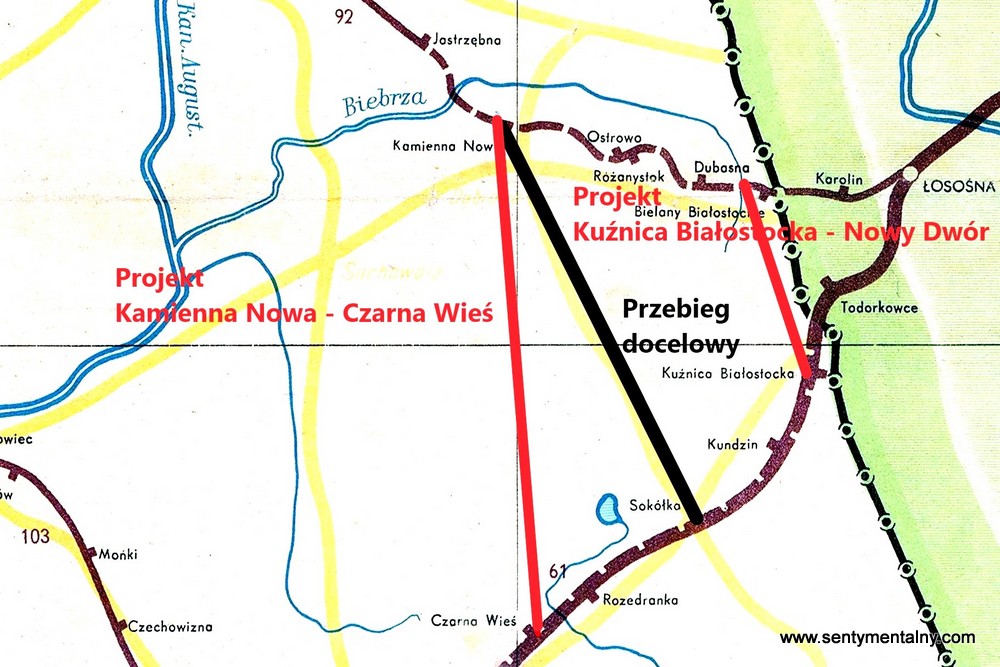 Projekty poprowadzenia linii, docelowo Kamienna Nowa - Sokółka.