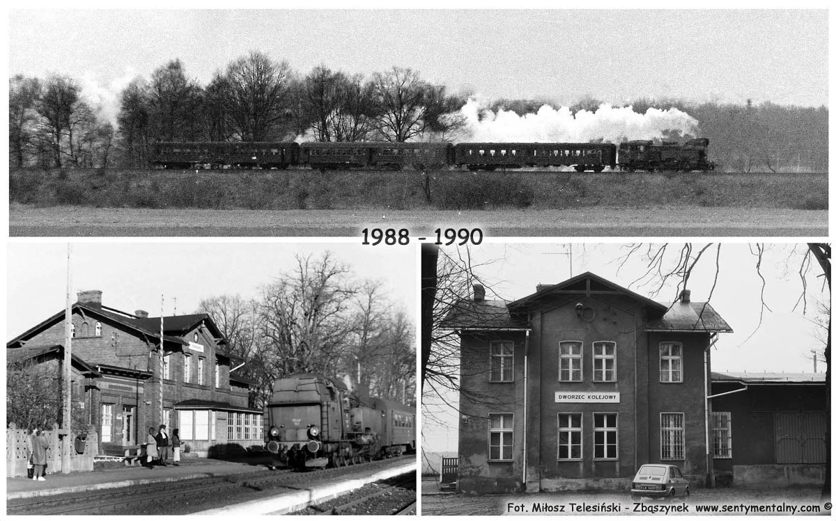 Od lewej: Pociąg Oleśnica - Kępno, po wyjeździe z Sycowa. Tkt48-183 na stacji Stradomia 08.01.1990 z pociągiem do Oleśnicy. Bralin 24.01.1990.