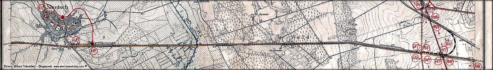 Planowanie budowy nowego dworca granicznego, jaki okazał się Zbąszynek. mapka z 1902 roku, będąca podsłużbową podkładką do tymczasowego projektowania.