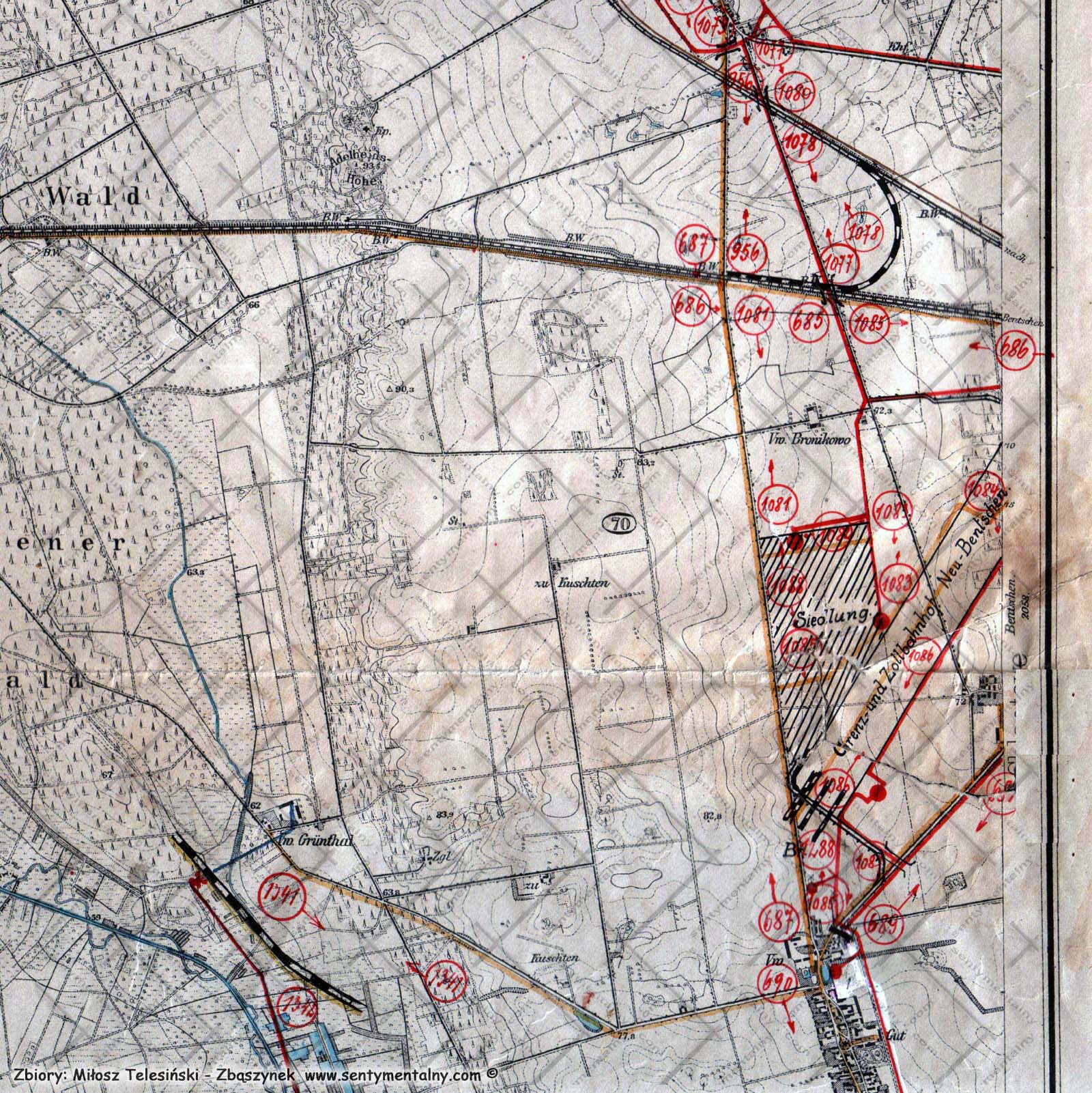 Fragment mapy topograficznej z 1902 roku.
