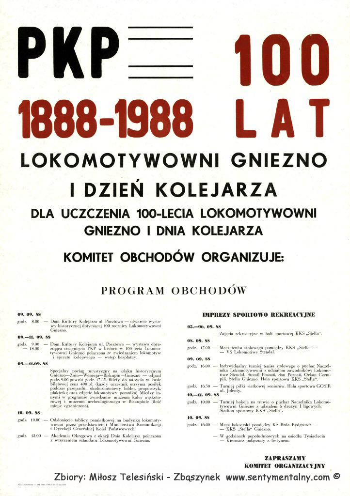 Plakat obchodów 100 lecia lokolotywowni Gniezno.