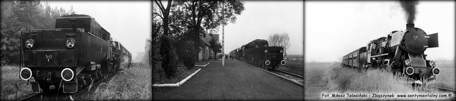 Po lewej na szlaku do Dobrodzienia, w środku stacja Dobrodzień, po prawej droga powrotna z Dobrodzienia w dniu 17.10.1987.