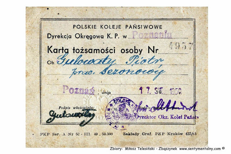 Karta tożsamości z dnia 17.08.1950, gdy mój dziadek pracował na kolei jako pracownik sezonowy.